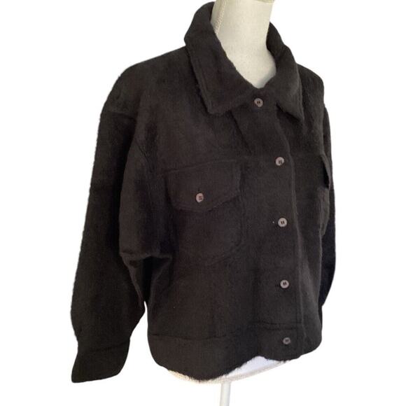 Peruvian connection Black alpaca cotton collared blazer sweater Shacket medium - Picture 2 of 10